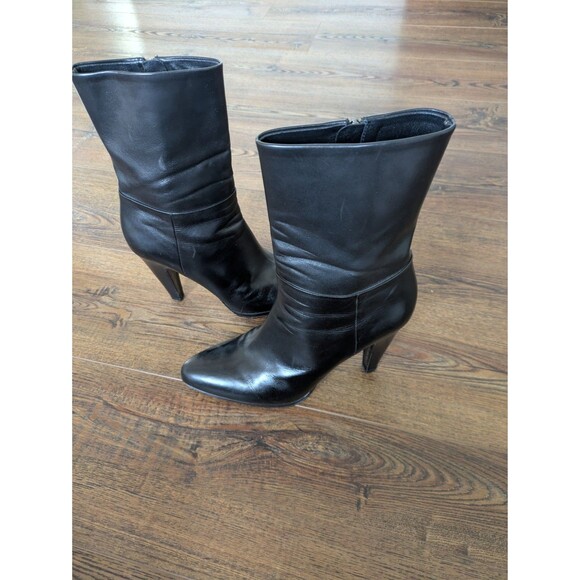 Prada Booties Helled Boots Black Size 41 US 9.5 1” Platform 3+” Heel Zip - Picture 4 of 12